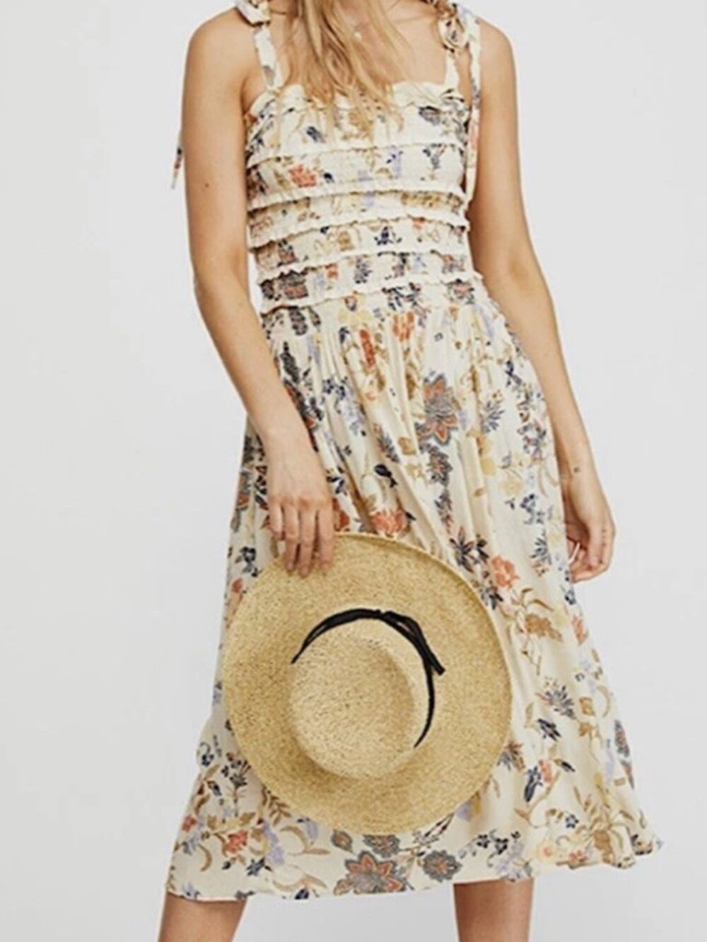 Free People Isla Ivory Floral Midi Dress – Size Small